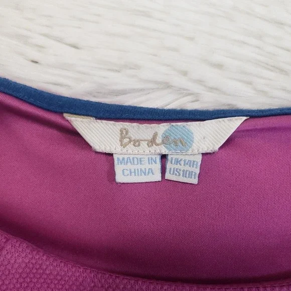 Boden Sz 10 R Purple Midi Dress Long Sleeve Scoop Neck Thick Fabric Box Pleated - Picture 6 of 10